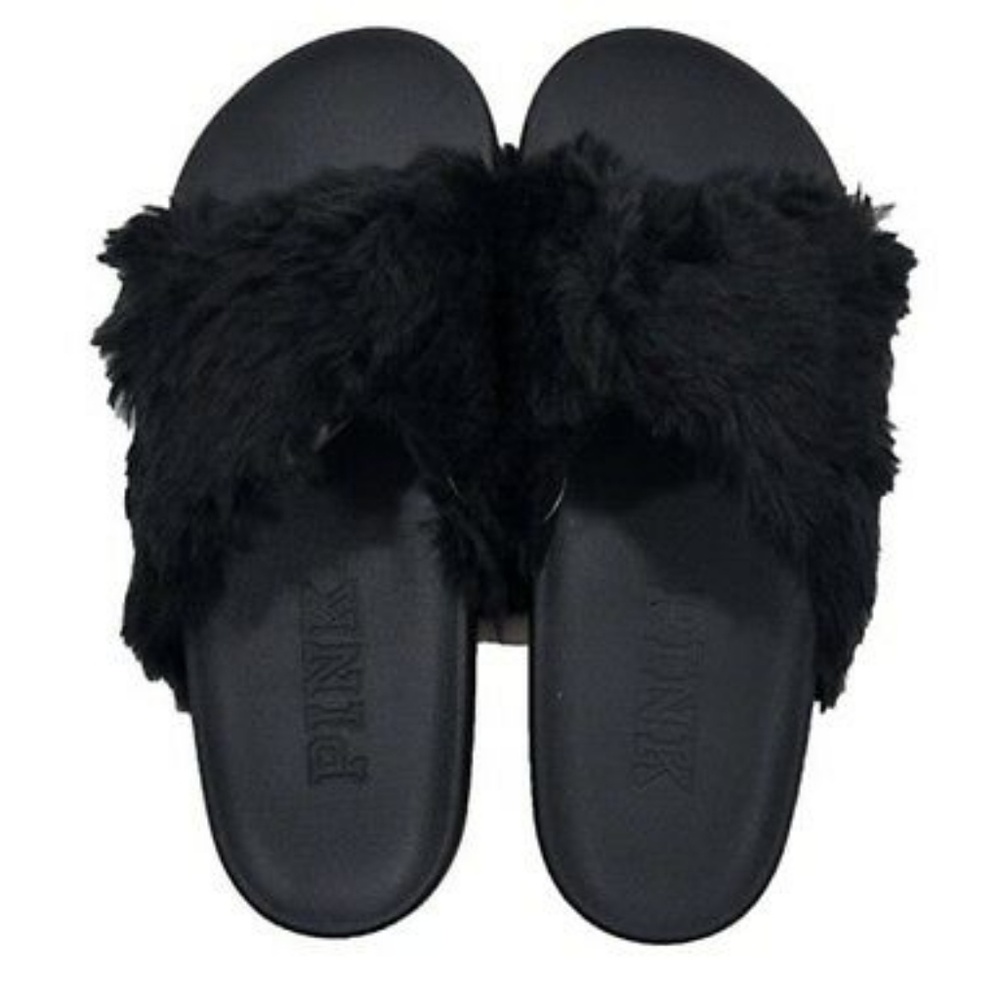 Victoria's Secret Pink Faux Fur Crisscross Slides